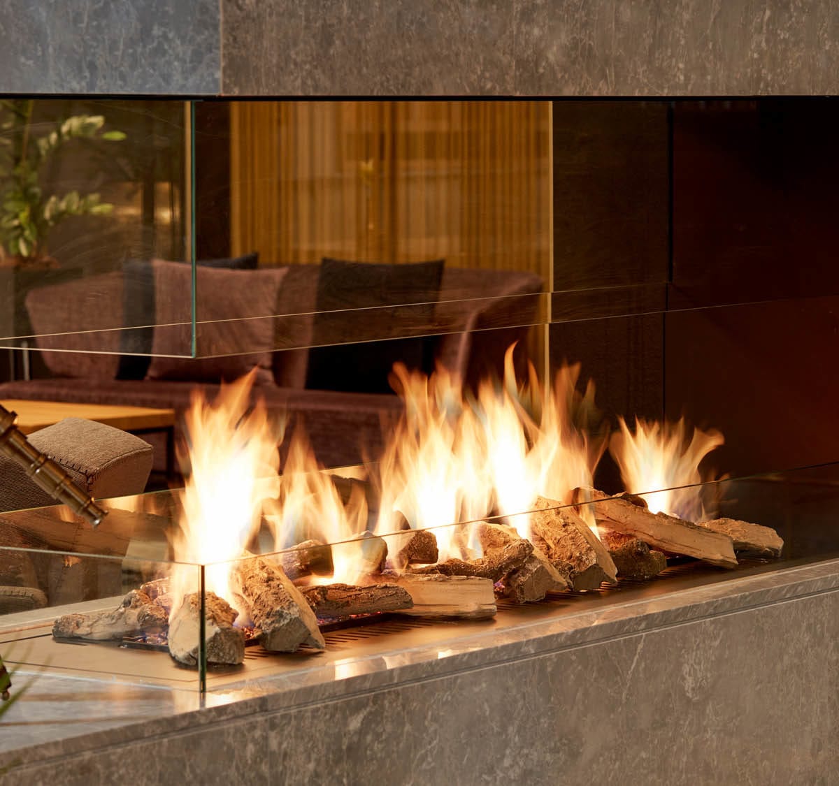 CUBO Bar lobby fireplace